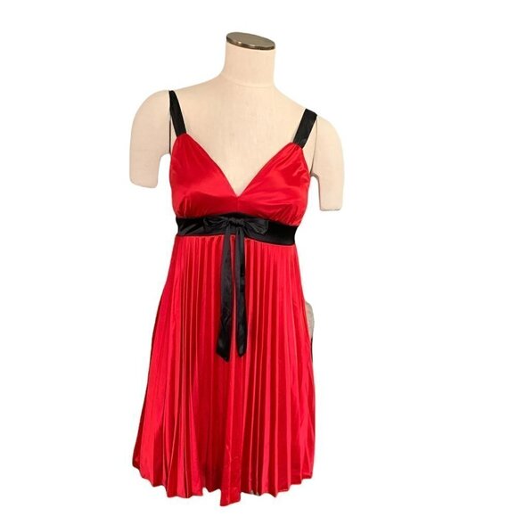 VTG Jodi Kristopher Pleated Cocktail Party Dress Sz S Red & Black 188C - Picture 2 of 7